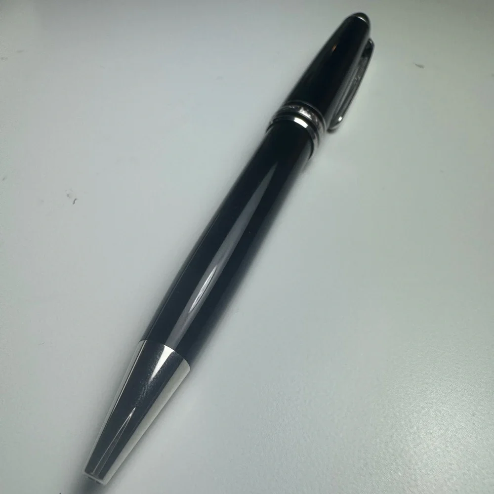 Mont Blanc Black Textured Leather Pencil Case with Black Ballpoint Pen